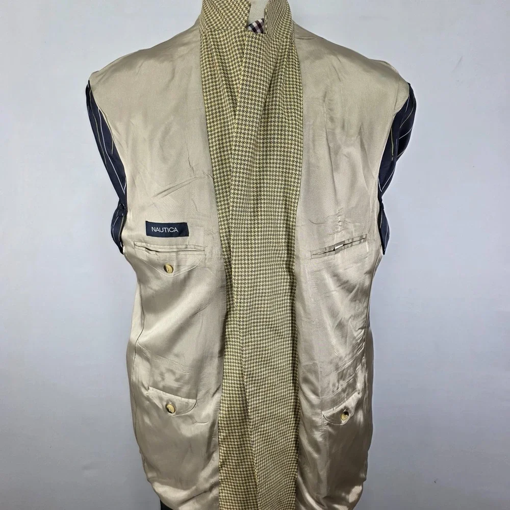 Nautica‎ Men's Sport Coat Blazer Two Button Houndstooth Silk Size 48L